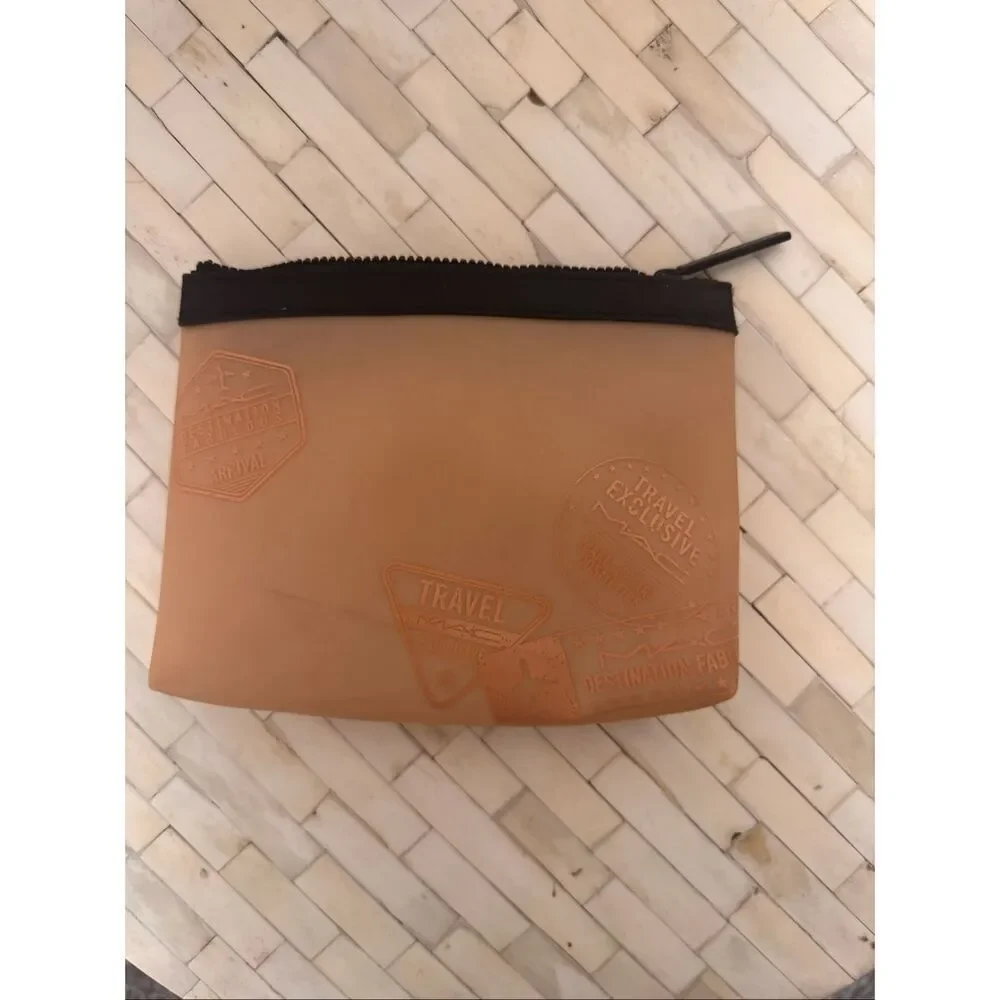 MAC Travel Makeup Bag Clear Brown Cosmetic Pouch Zipper Toiletry Case